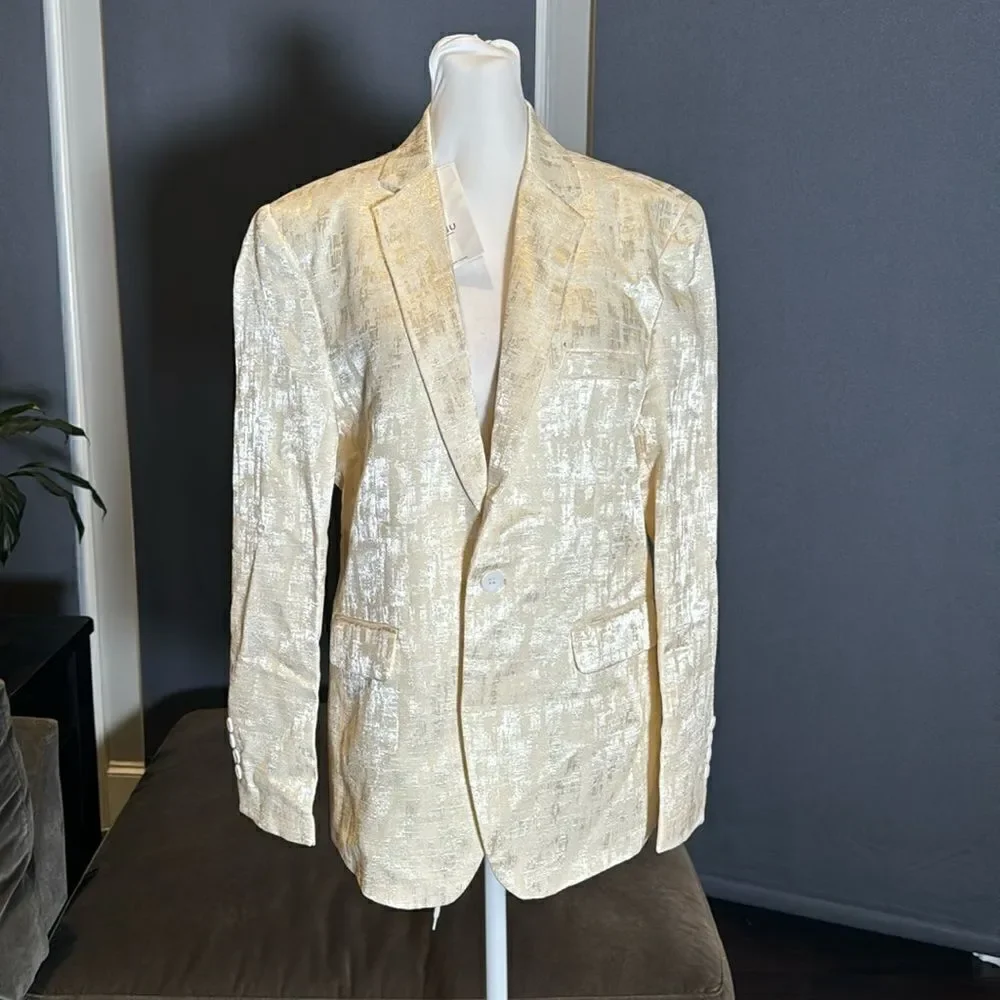 Men’s Slim Fit Beige Dress Suit Jacket Blazer Formal Notched Lapels Size 36 NWT